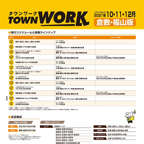 タウンワーク 倉敷・福山版 メディアガイド(2021年10〜12月)