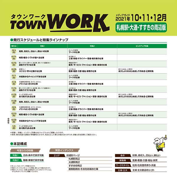 タウンワーク 札幌駅・大通・すすきの周辺版 メディアガイド(2021年10〜12月)